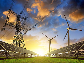 Solar panels windmills and utility power line