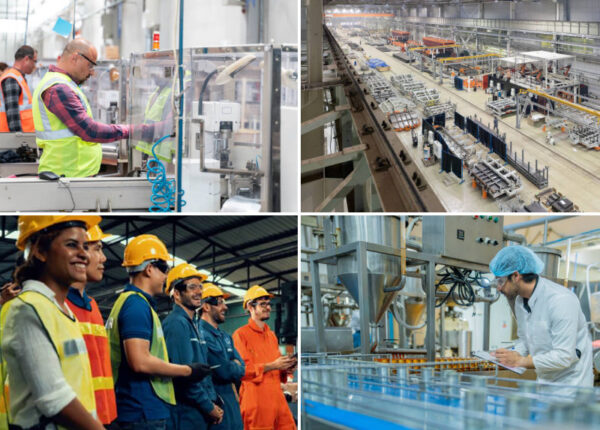Workers in manufacturing facilities