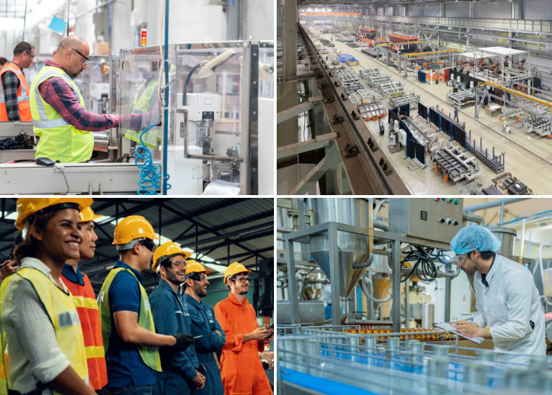 Workers in manufacturing facilities