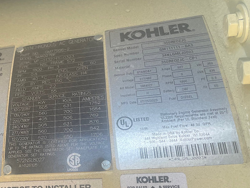 Kohler 350 kW REOZJC Kohler 350 kW REOZJC