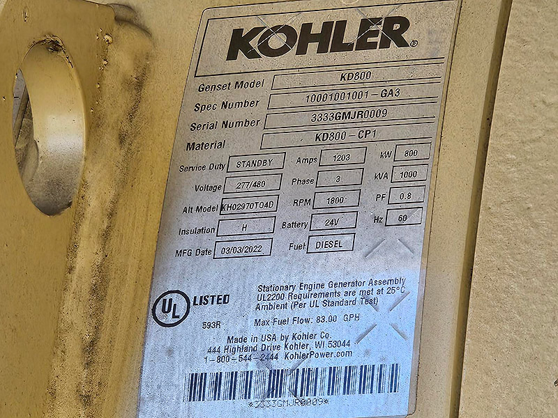 Kohler 800 kW KD800 Kohler 800 kW KD800