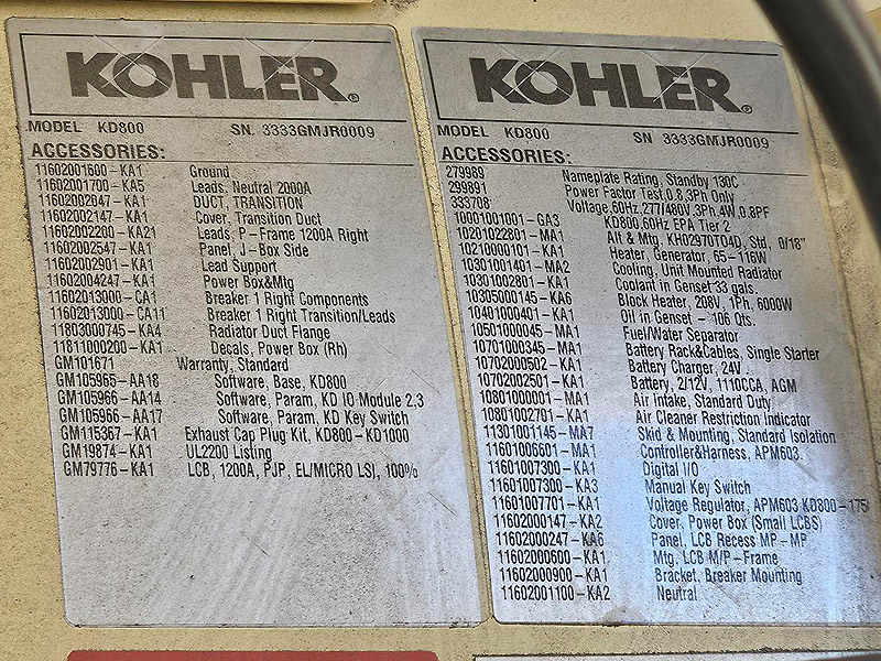 Kohler 800 kW KD800 Kohler 800 kW KD800