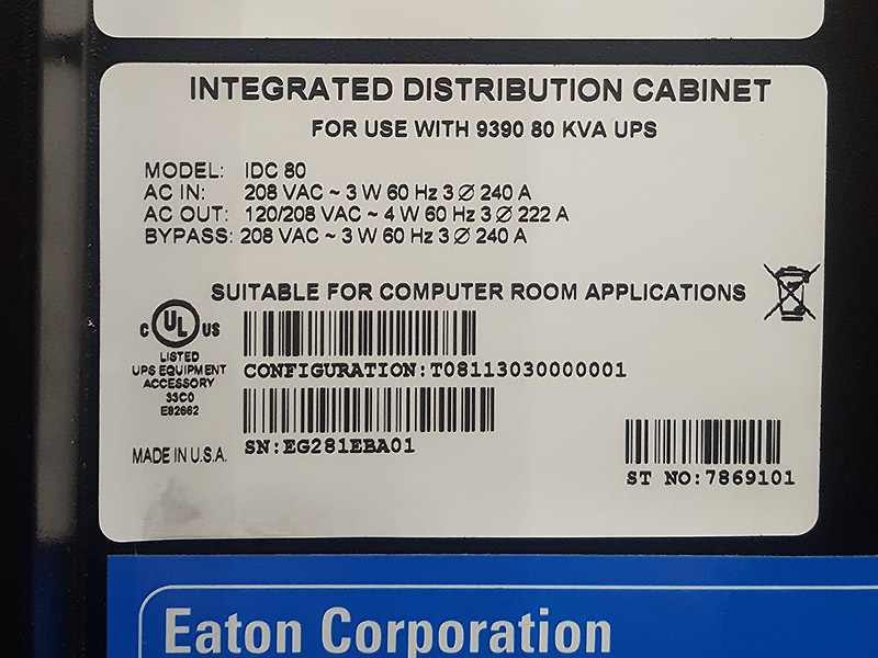 Eaton Powerware 9390 IDC Maintenance Bypass 80 kVA