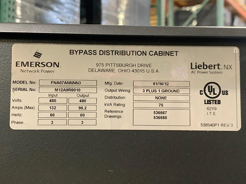 Liebert NX Maintenance Bypass Cabinet 75 kVA