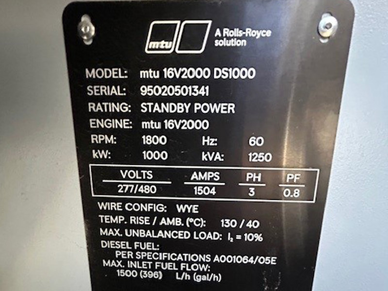 MTU 1000 kW DS1000 MTU 1000 kW DS1000