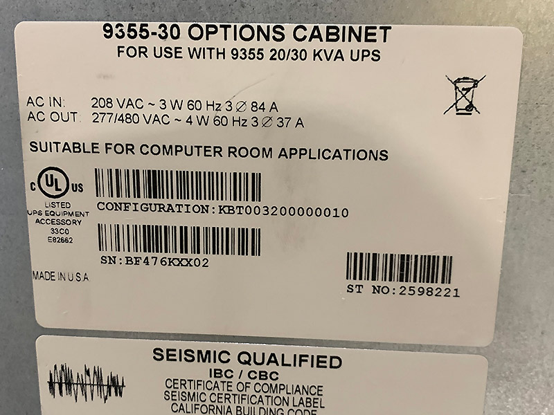 Eaton 9355 Options Cabinet