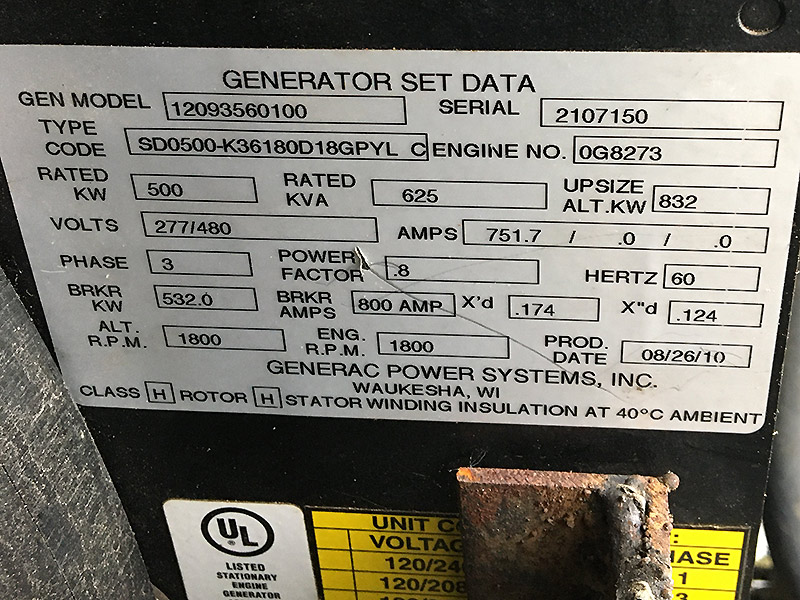 Generac 500 kW SD500