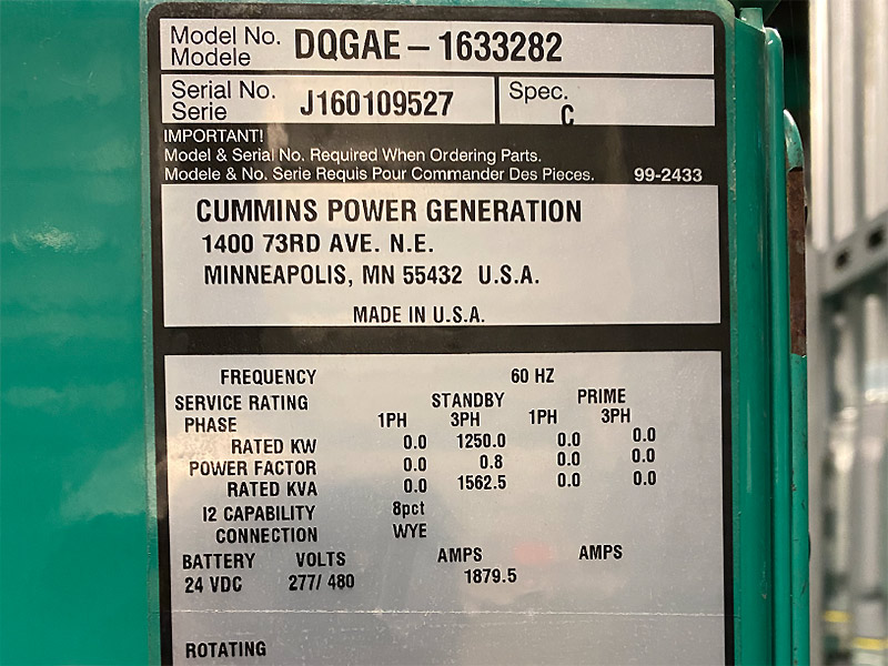 Cummins 1250 kW DQGAE