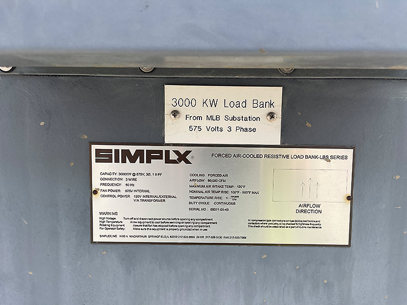 Simplex 3000 kW Load Bank